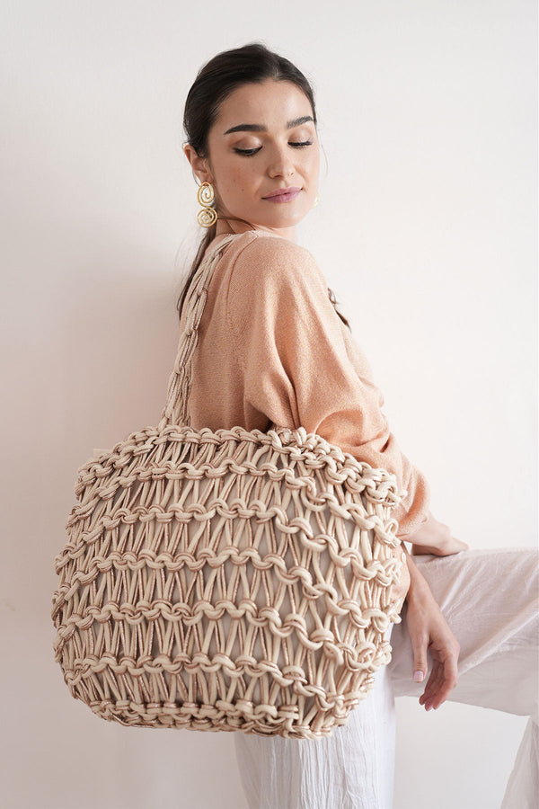 Savannah Crochet Tote Cream/Rose Gold