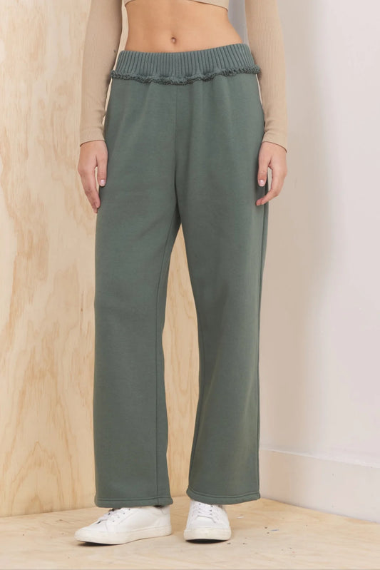Vintage Havana Olive Fleece Wide Leg Pant