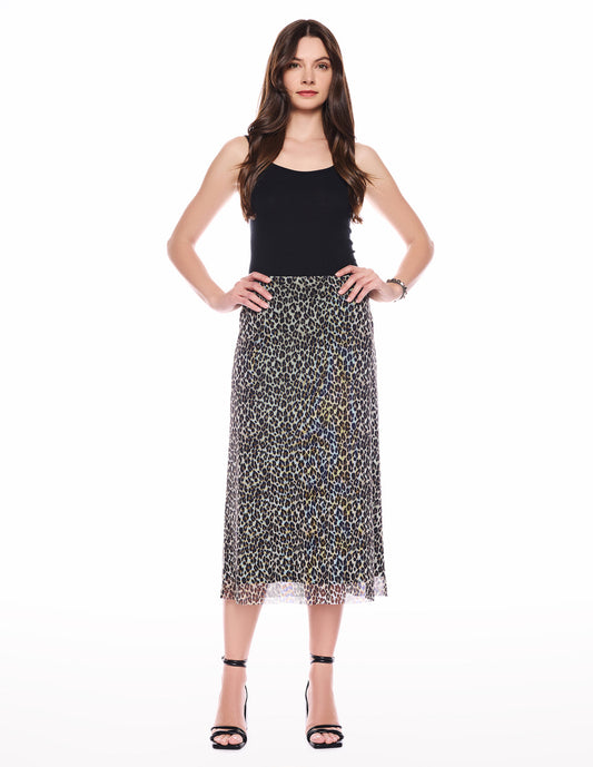 Black Leopard Mesh Midi Skirt