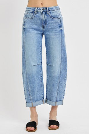 High Rise Boyfriend Barrel Medium Wash