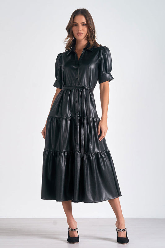 Faux Leather Midi Dress