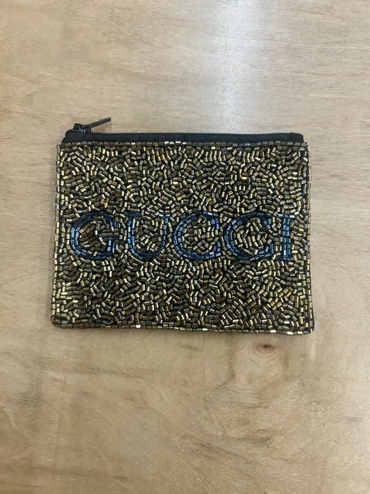 GG Gold w Grey Letters Beaded Pouch