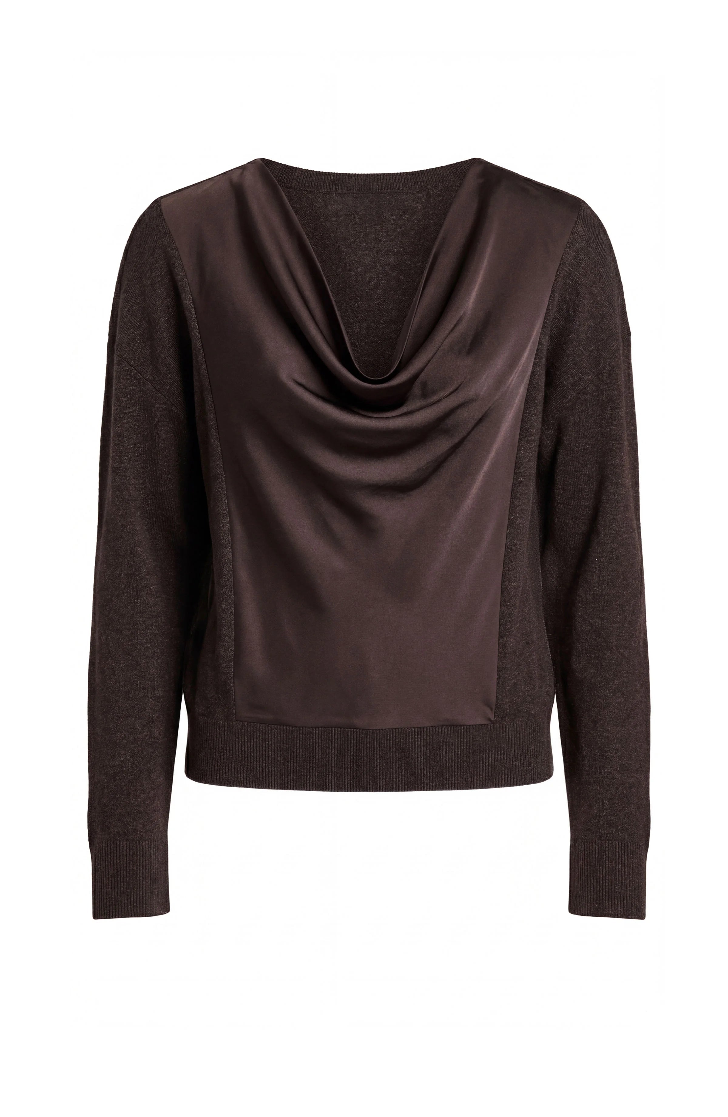 Draped Neck Mixed Media Sweater