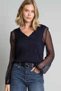 Crinkle Chiffon Top Navy