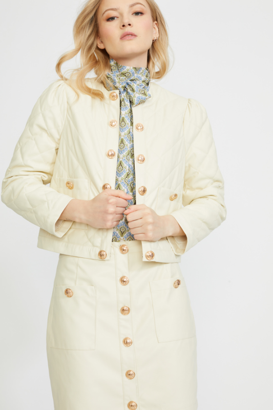 Vegan Leather Quilted Jacket in Cream