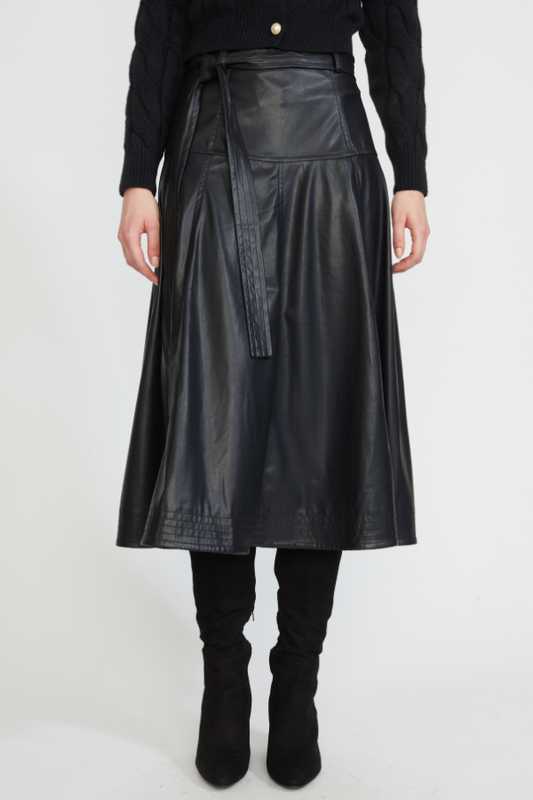 Vegan Leather Midi Skirt Black