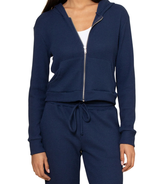 Lazy Daze Waffle Zip Up Navy