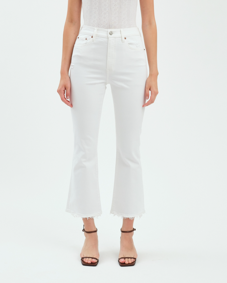 Shy Girl High Rise Crop Flare White