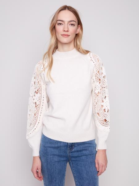 Ecru Crochet Sleeve Sweater