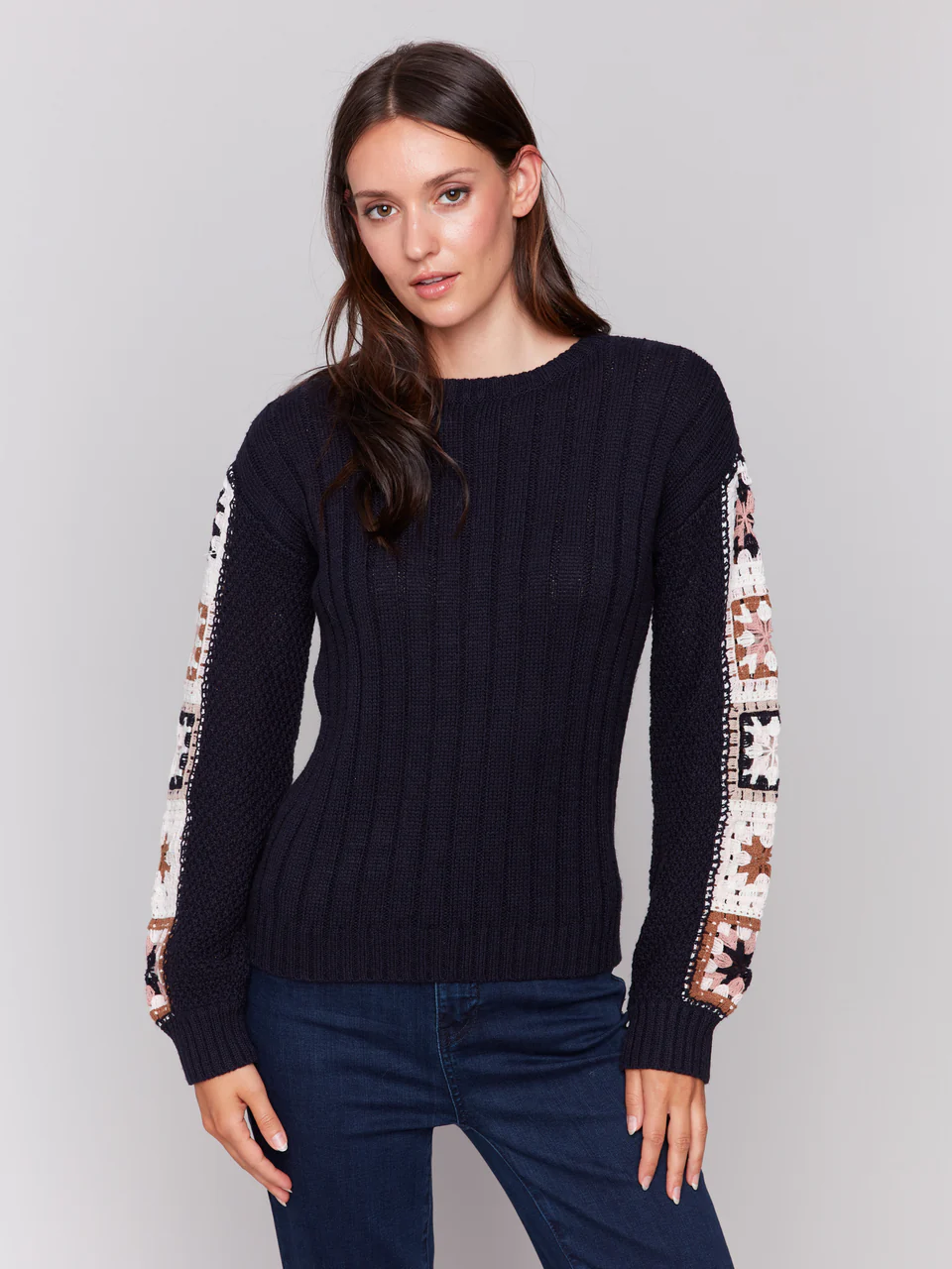 Noir Crochet Sleeve Sweater