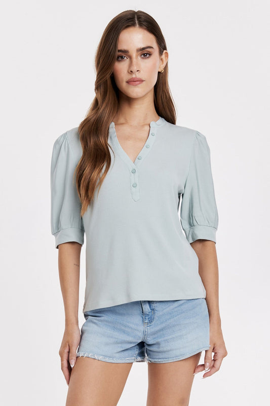 Tanner Puff Sleeve Henley Aquamarine