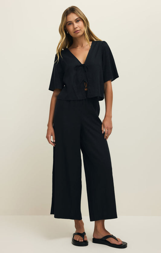 La Belle Linen Top Black