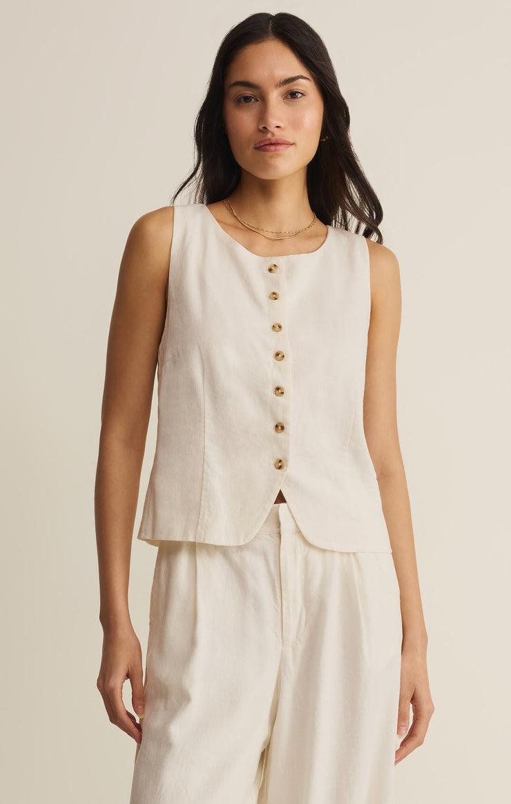 Roman Linen Vest In Cloud