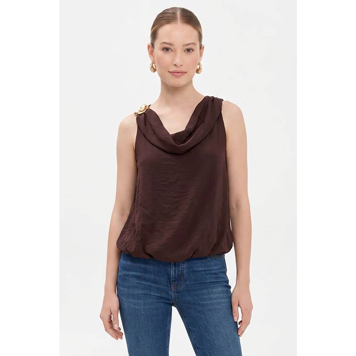 Cowl Neck Bubble Hem Top
