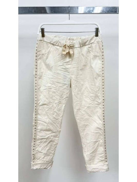 Straight Crinkle Jogger - Beige Studded