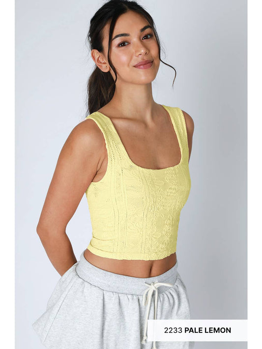 Double Lace Square Crop Top Pale Lemon
