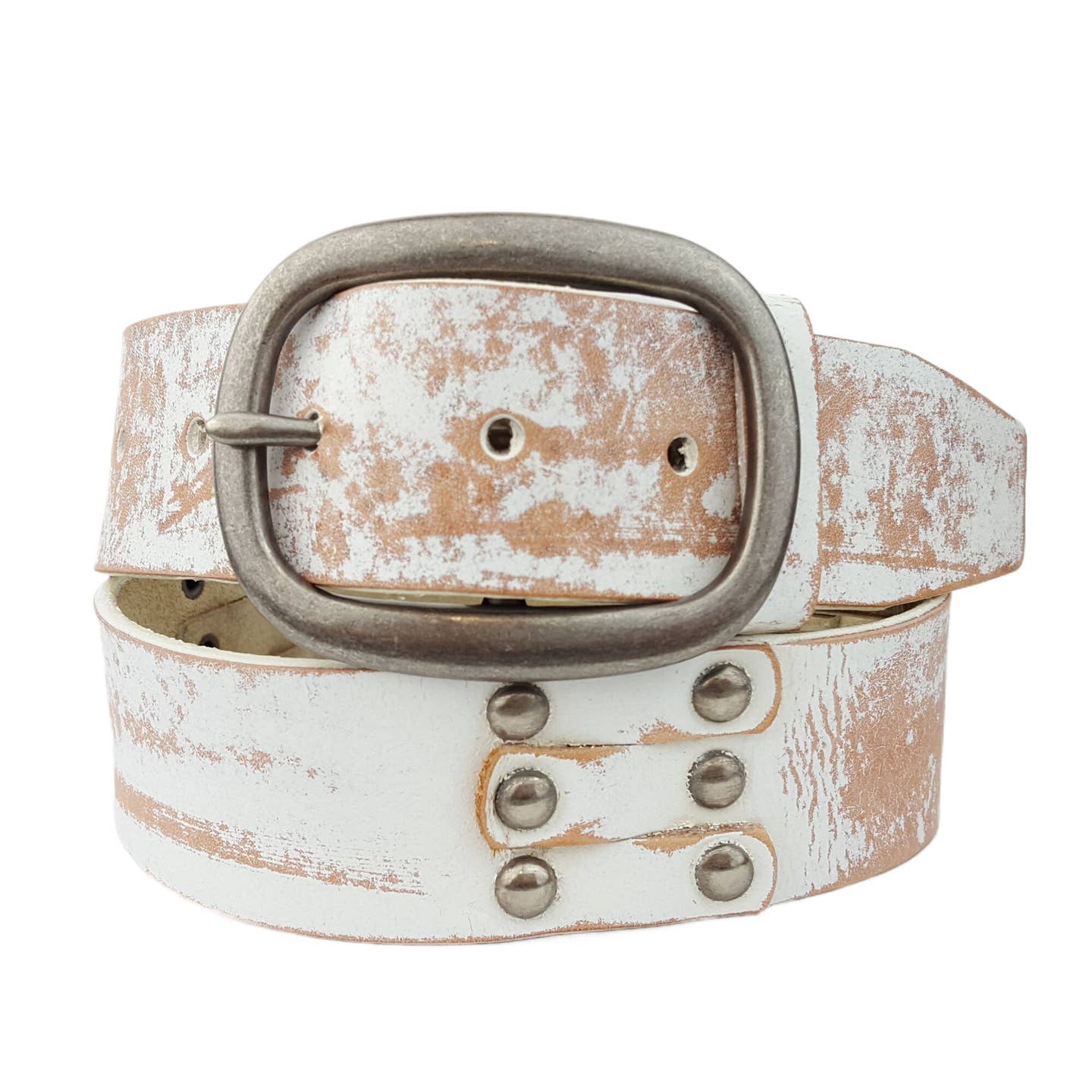 Leather Studded Belt White