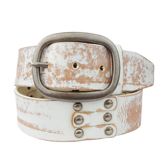 Leather Studded Belt White