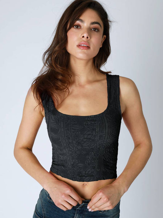 Double Lace Square Crop Top Black