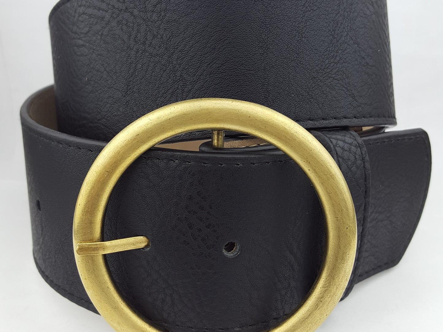 Wide Width Belt With Round Buckle Black