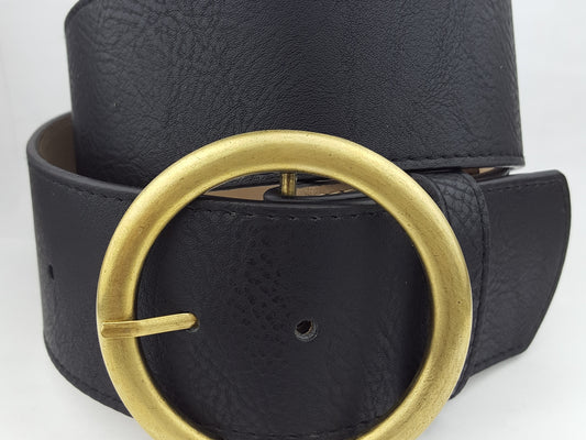 Wide Width Belt With Round Buckle Black
