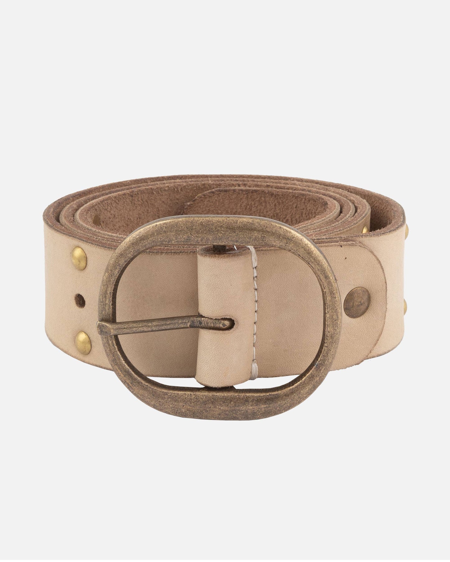 Devi | Antique Brass-Accented Leather Belt: Creme