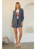 Cinched Sleeve Blazer - Denim Blue