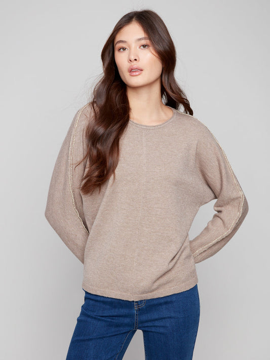 Sweater With Metallic Sleeve Detail
