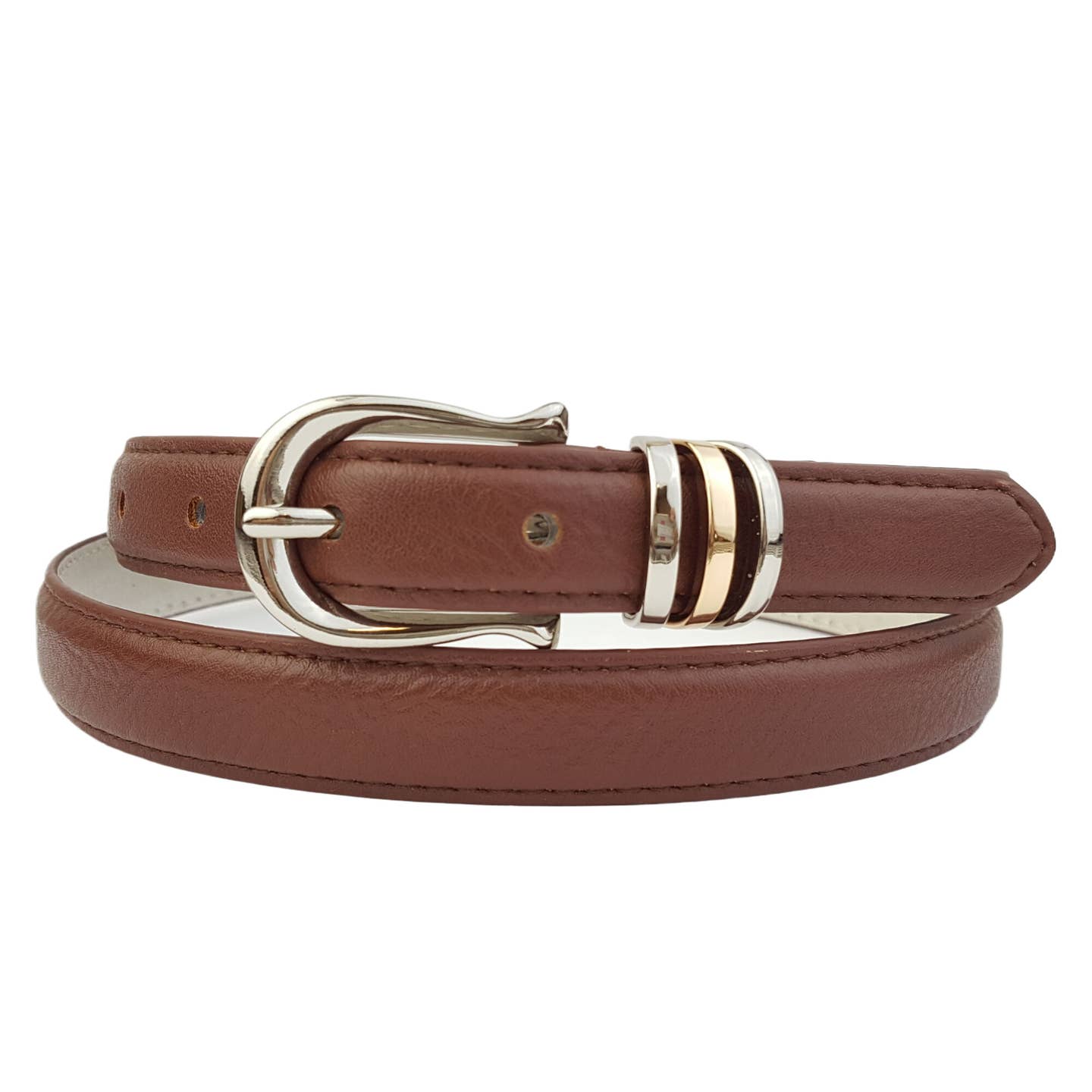 Classic Skinny Belt With 2 Tone Hardware Brown