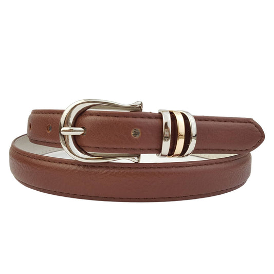 Classic Skinny Belt With 2 Tone Hardware Brown
