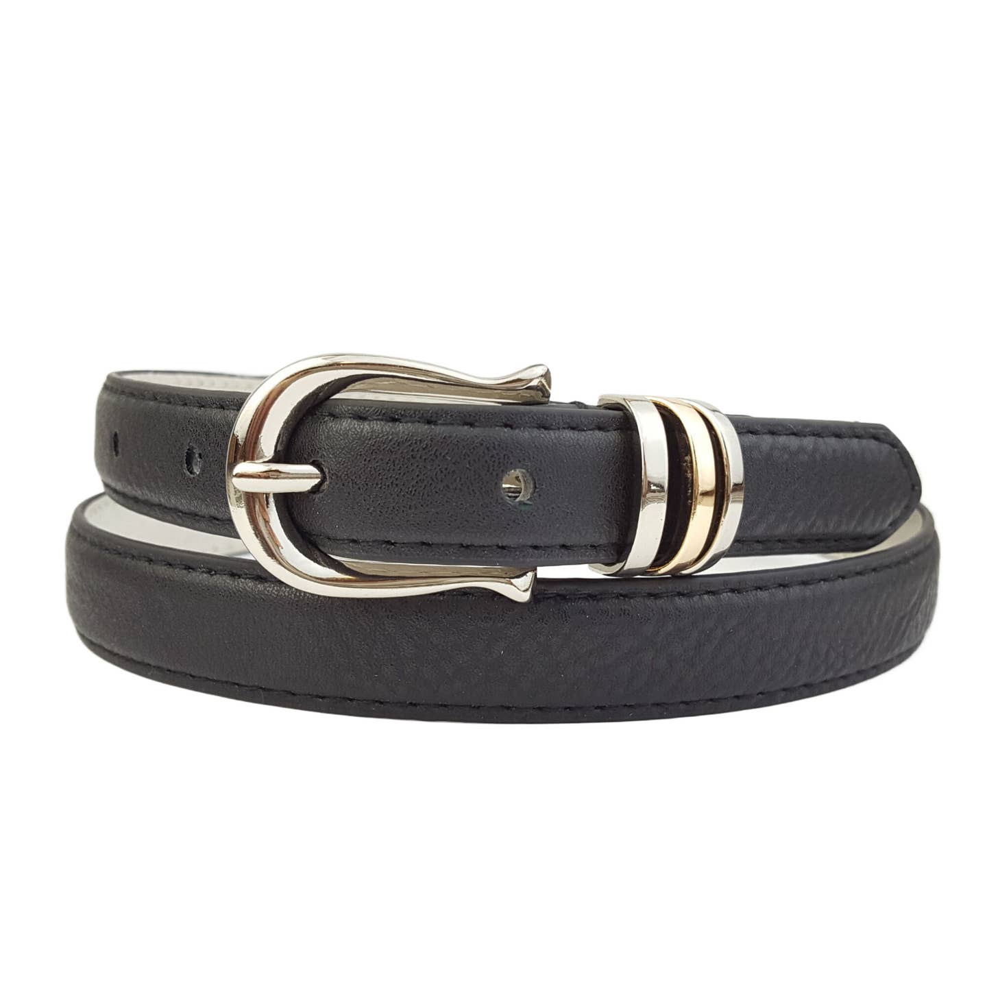 Classic Skinny Belt With 2 Tone Hardware Black
