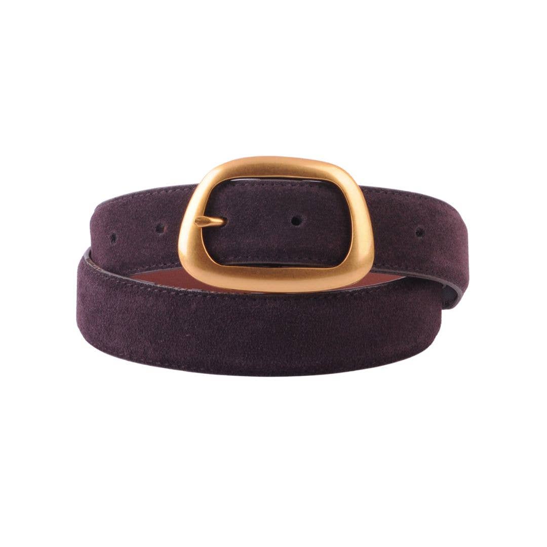 Chocolate Suede Belt with Brushed Gold Buckle