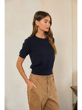 Crewneck Short Sleeve Sweater with Shoulder Details