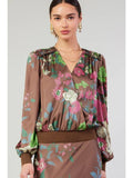 Floral Print Surplice Blouse