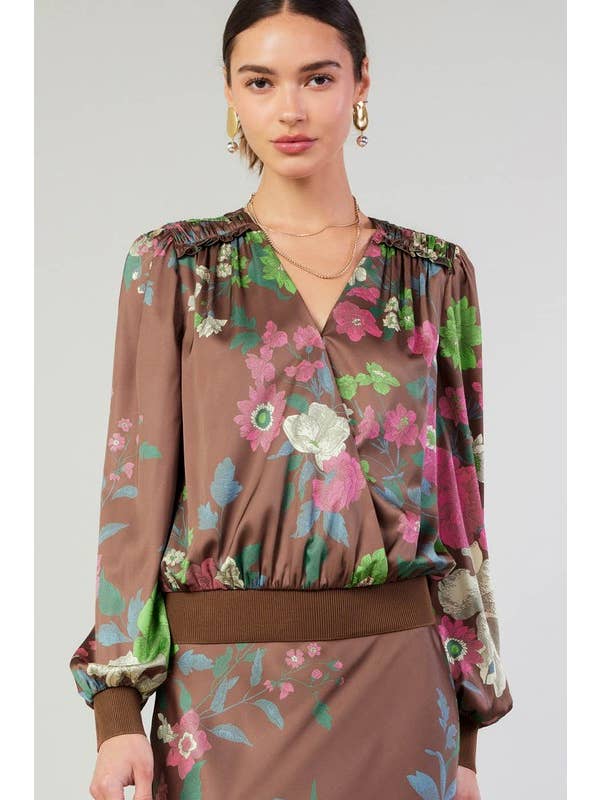 Floral Print Surplice Blouse