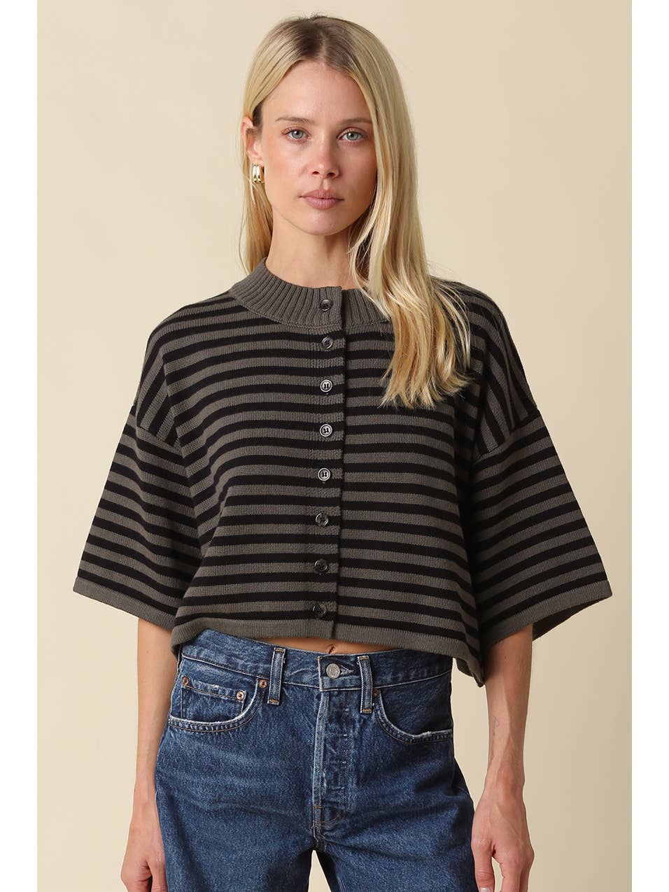 Grey & Blue Striped Cardi