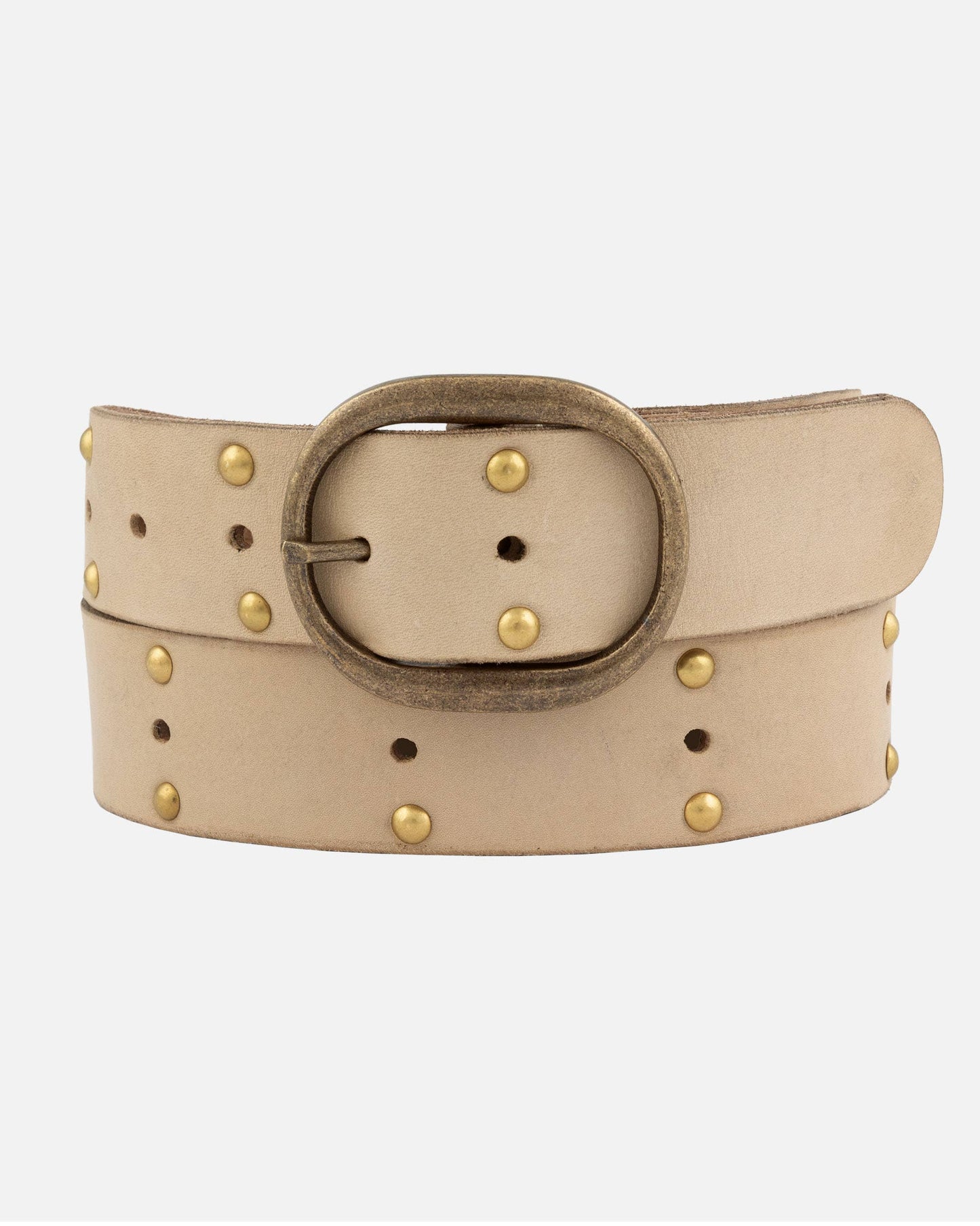 Devi | Antique Brass-Accented Leather Belt: Creme