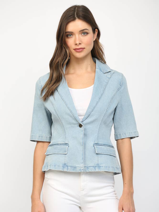 Short Sleeve Stretch Denim Blazer