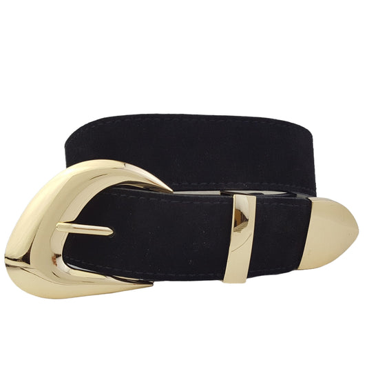 Genuine Suede Belt With Gold Buckle