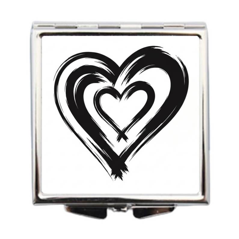 Black White Heart Pocket Mirror
