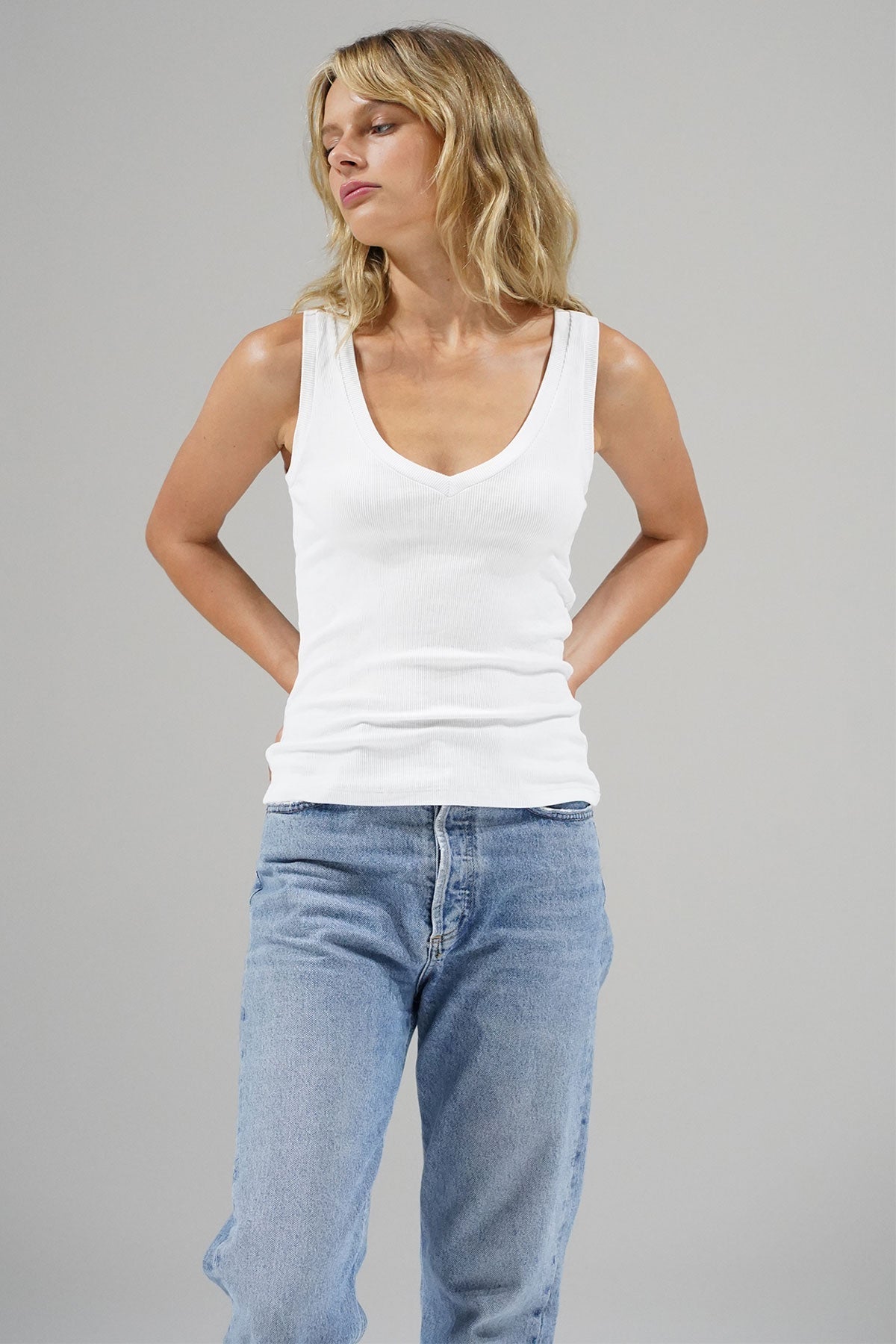 LNA Slim Ribbed Tank White