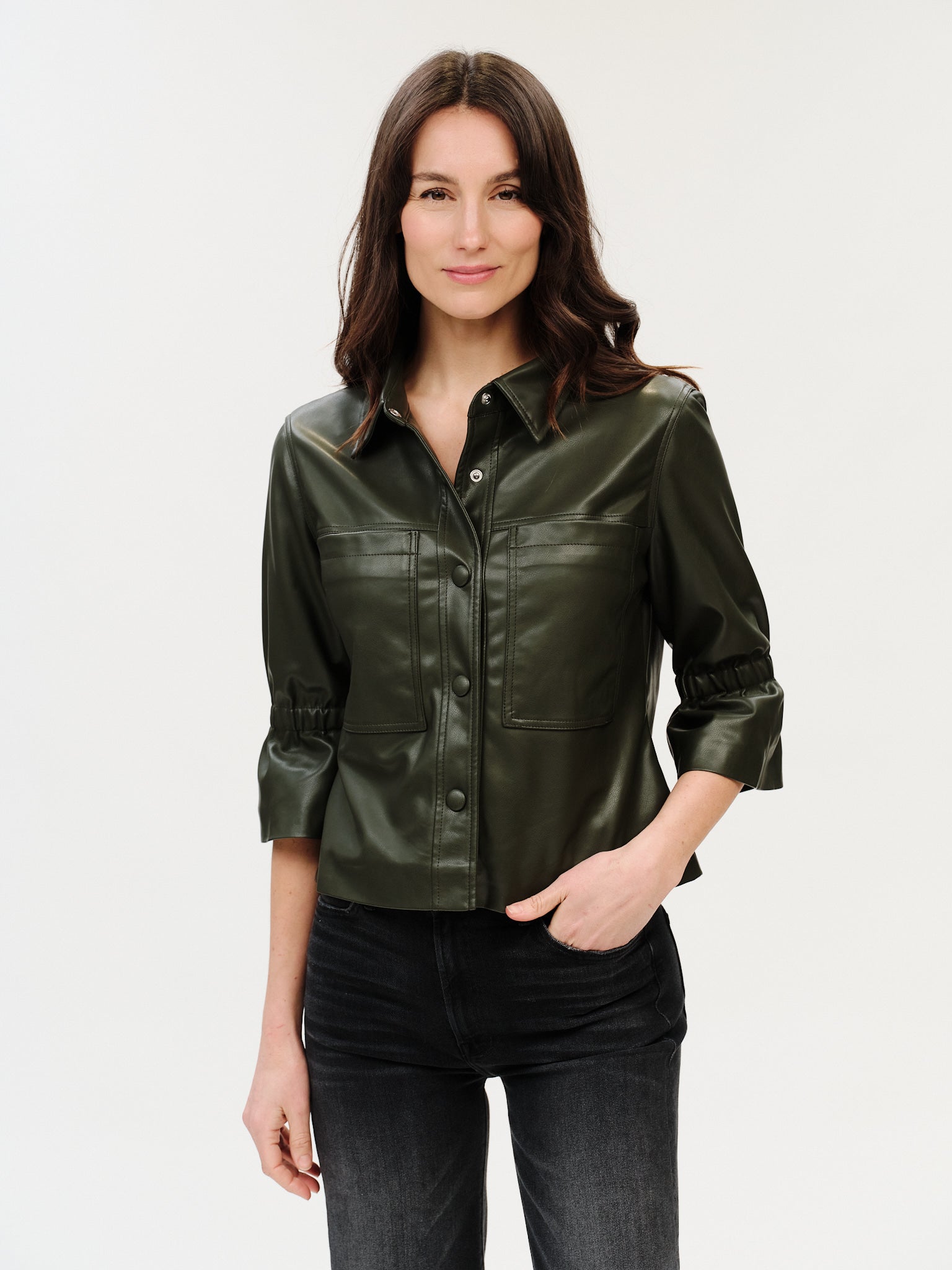 Romy Faux Leather Flutter Sleeve Jacket