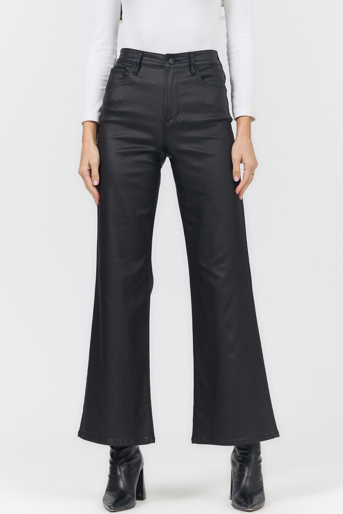 Fiona Wide Leg In Coated Black