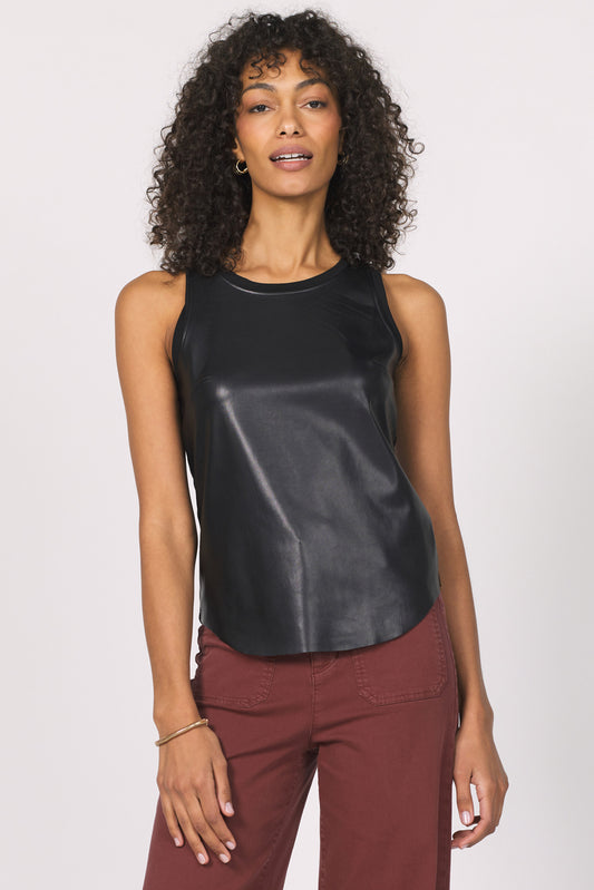 Carmela Vegan Leather Tank Black
