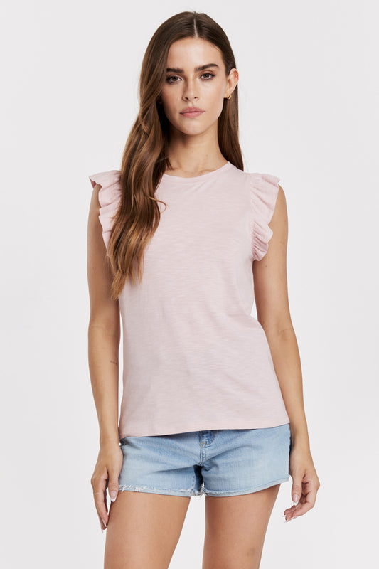 North Ruffle Trim Top Dewy Petal Pink