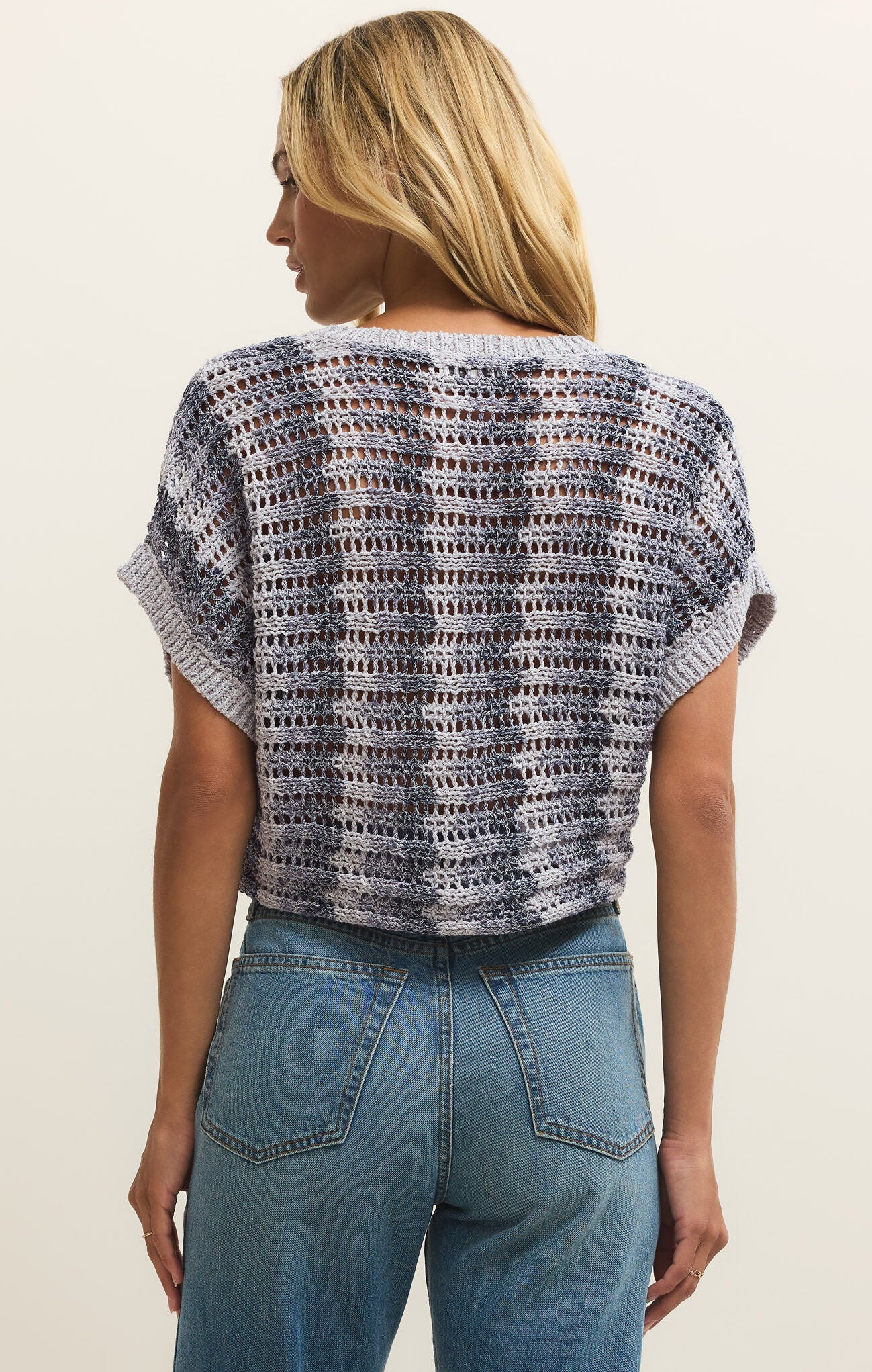 Ballast Crochet Stripe Top - Blue Indigo