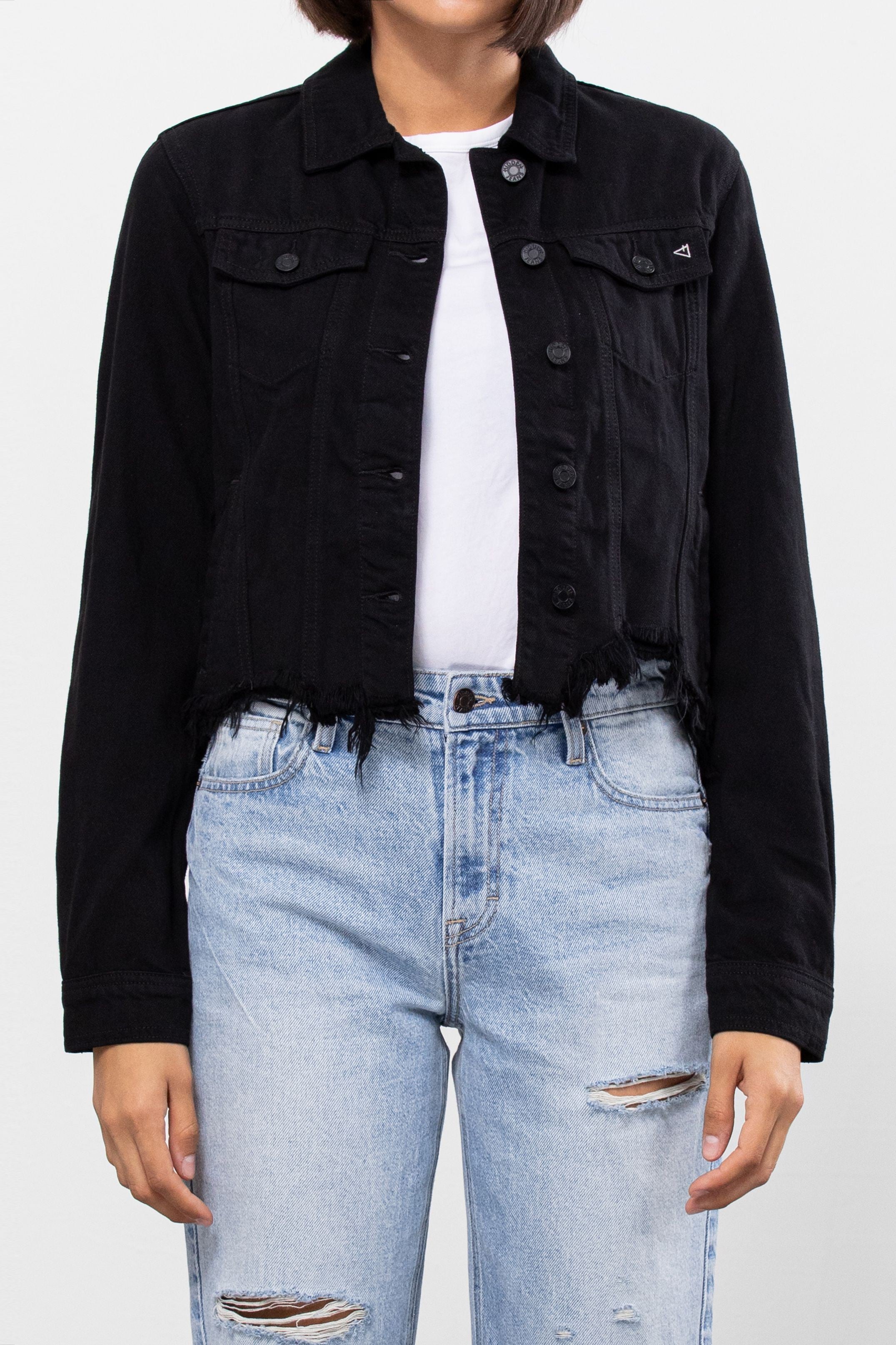 Black frayed shop denim jacket