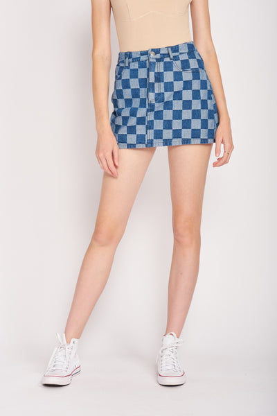 Chess Check Denim Skirt