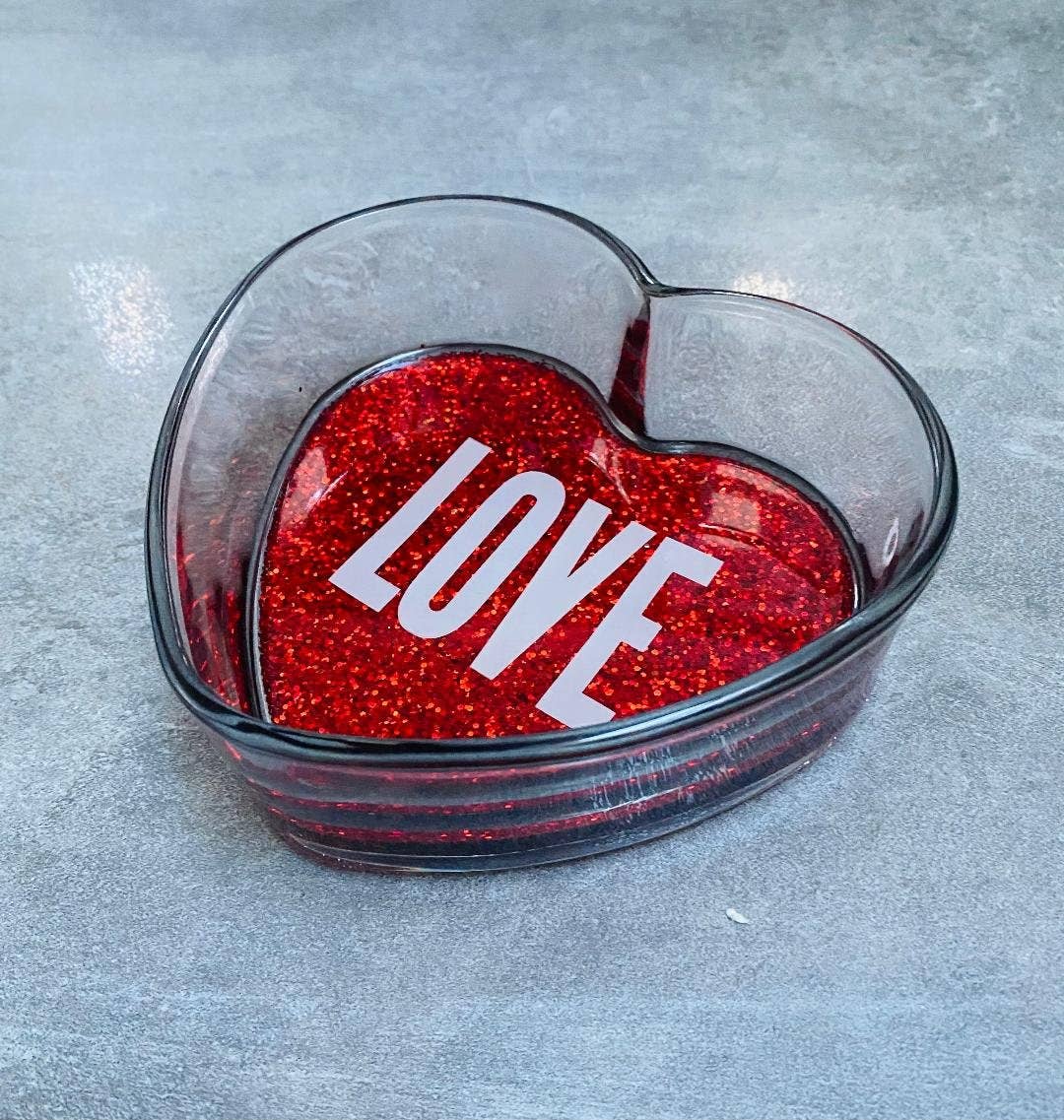 Sparkle Love  Glass Heart Candy Dish Catchall