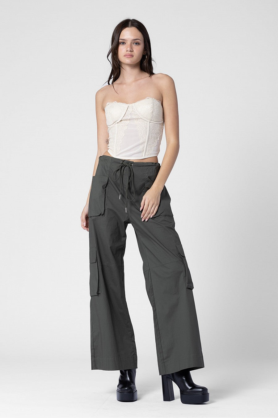 Oversized Parachute Cargo Pants Hunter
